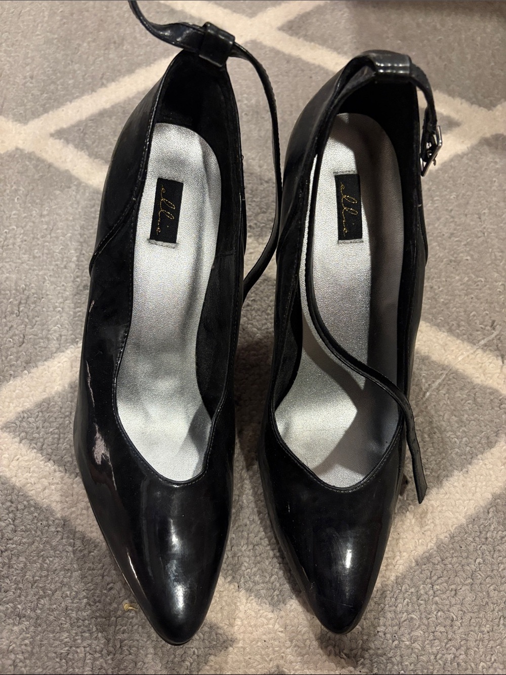 Forever 21 Black Patent Pointed Ankle-Strap Heels